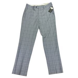 Alfani Mens Slim Fit Stretch Plaid Suit Pants Light Blue 34x32